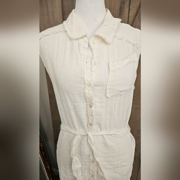 SALTY LEMON Cotton Frayed Button Up Tie Front Coverup In White. Size M NWT - Picture 6 of 14